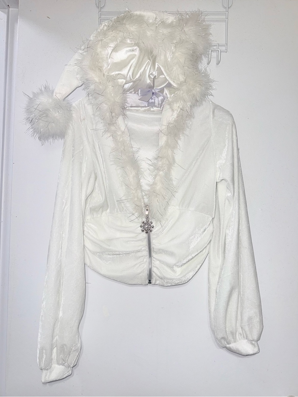 Rubie's White Faux-Fur Trim Hooded Zip-up. *unsure about size